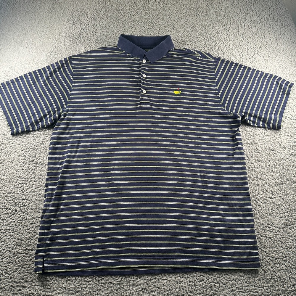 Vtg Amen Corner Masters Augusta Golf Polo Shirt Mens L Blue Green Stripe Cotton - Picture 2 of 8